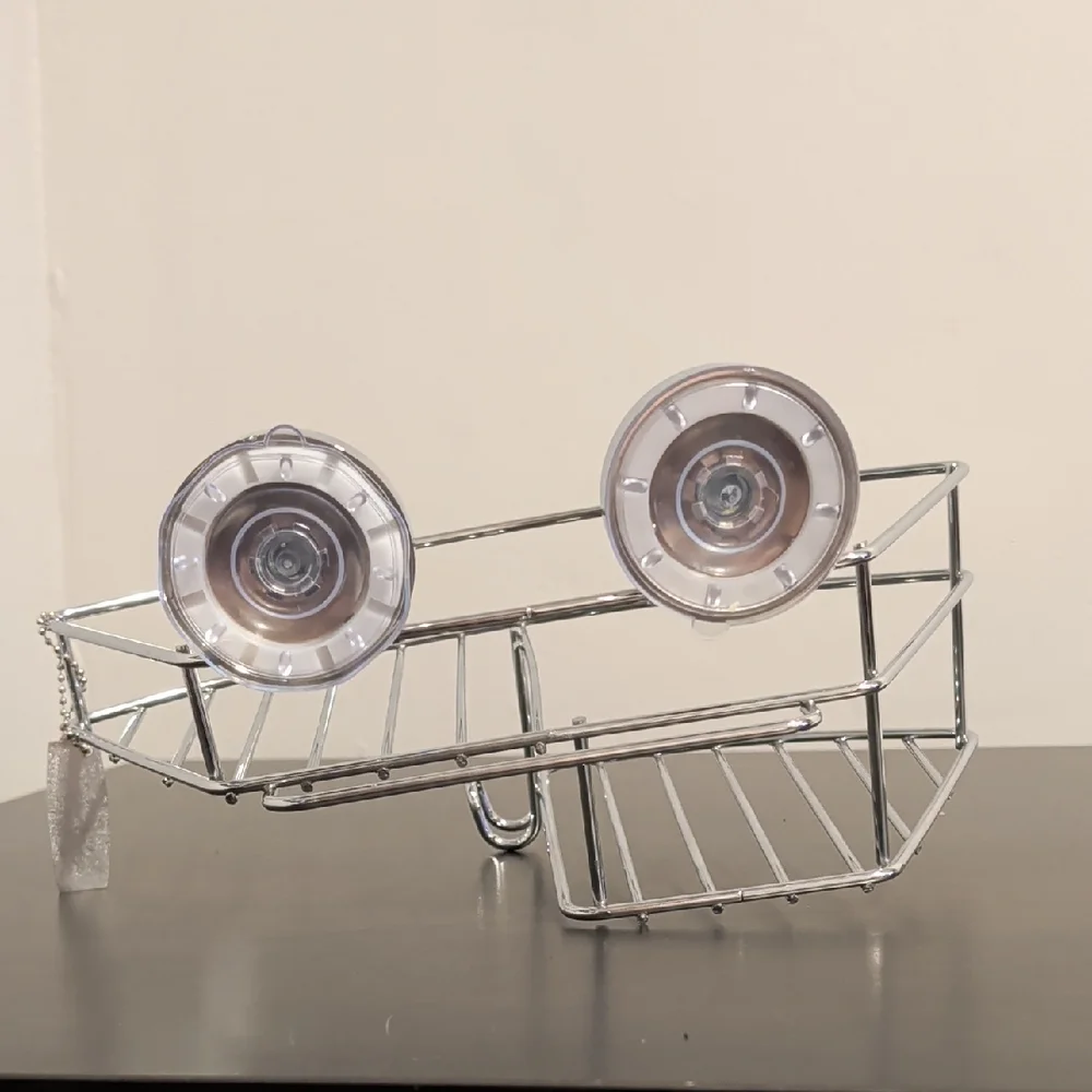 Brookstone Silver Chrome Bathroom Organizer with Suction Cups Shower Caddy Metal